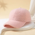 Close-up of pink fuzzy teddy fleece baseball cap texture on a minimalist art pedestal - M (56-58cm) / Pink
