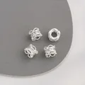 Set of four silver plated spacer beads with white cubic zirconia for DIY jewelry - 3# Hollow Cylinder / 8x7mm / Silver