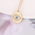 Goldene Halskette mit Evil Eye Anhänger, glitzernden Strasssteinen und blauem Zentrum - Sonnenstrahl-Stil (2#)