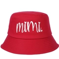 Classic red cotton bucket hat featuring stylish white mimi script embroidery detail. - Adjustable / Rose Red
