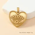 Vintage gold heart pendant with evil eye relief, 24x22mm stainless steel jewelry accessory - Evil Eye Heart / Gold