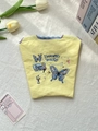 Mini sac Oxford jaune brodé avec motif Butterfly Poetry pour rangement quotidien - Broderie Papillon Fleur / Papillon Floral Jaune
