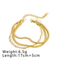 Gold multi-layered stainless steel bracelet with snake and paperclip chains and 5cm extension - Gold