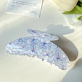 Elegant floral acrylic hair claw clip with blue petals and pink stamens on white base - Blue Flower White 11CM