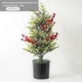 50cm artificial Christmas berry mini tree with frosted pine needles in black pot - 50CM Height / 50CM Christmas Red Berry Potted Tree