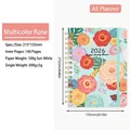 A5 2026 planner with floral cover, dual wire spiral binding and elastic closure - Colorful Roses (2026)