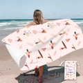 Pink tropical pattern sand-free microfiber beach towel with a matching drawstring bag - Pink Surfing (Single-sided Print with Cloth Bag)