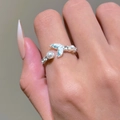 Silver mermaid tail open ring featuring two pearls and sparkling zircon stones for women - Silver Pearl Fishtail Open Ring (1766)
