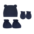 Ensemble nouveau-né bleu marine avec bonnet à oreilles d'ours, moufles et chaussons - Bleu marine