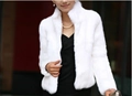Elegant white faux fur short jacket with long sleeves and stand collar for women - XXXL / White