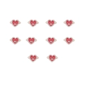Flat lay of 10 red heart charms with evil eye detail and rhinestones for DIY jewelry - 5# Red Heart Eye Connector