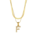 Double-layer 18K gold plated necklace featuring letter F pendant with zircon - Letter F Style