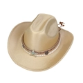 Chapeau de cowboy doré avec clous étoiles et pierre turquoise sur ruban tressé - M (56-58cm) / 132-Champagne