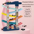 Kids colorful gliding track car toy set with multi-layer ramps and 6 mini plastic racing cars - Large Set with 6 Cars and Parking Lot