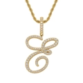 Close-up of 18K gold plated letter E pendant with cubic zirconia on a rope chain - Letter E / Gold (Pendant Only)