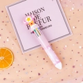 Pink multi-color ballpoint pen with cartoon magic wand top and colorful sliders - Pink Wand Star
