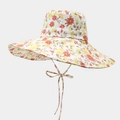 Détail d'un chapeau de soleil floral pour femme avec large bord et ruban de fixation - Beige Rouge Jaune Orange Fleuri (Couleur 15#)