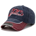 Berretto da baseball vintage in denim lavato blu navy e rosso con ricamo NYC e dettagli - Blu navy