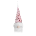 Pink sequined Christmas gnome ornament with white faux fur beard and hanging string - Glowing Faceless Old Man / Pink
