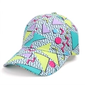 Detail of 90s Memphis style geometric pattern on colorful hard top baseball cap - Metal Buckle - Green Memphis