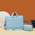 Light blue laptop shoulder bag set with matching small storage pouch and adjustable strap - Upgraded Four-pocket Light Blue Suitcase With Shoulder Straps And Power Bank Bag - Countdown Special Offer / 13.3 Inch