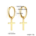 Gold plated stainless steel hoop earrings with cross pendant and size specifications - Cross Pendant-11mm Hoop (EA559301G)