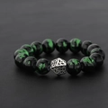 Grünes Seraphinit-Perlenarmband mit retro-silberner geometrischer Verzierung - 12mm / Seraphinit-Textur-Stil (S105-A) / 14 Perlen Set