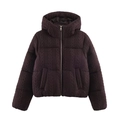 Chaqueta acolchada marrón oscuro para mujer con capucha y textura de punto de ochos - XS / Marrón Oscuro