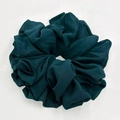 Detail of a large dark green chiffon scrunchie with soft textured fabric pleats - Dark Green (3-4)