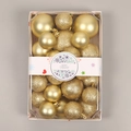 Matte and glitter gold Christmas ornament ball set in transparent gift box packaging - Set of 26 / Gold