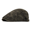 Vintage camouflage flat cap with washed texture and adjustable side metal buckle - Adjustable / Army Green