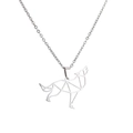 Minimalist silver geometric wolf pendant necklace in polished stainless steel for men - Steel O-Chain Style B