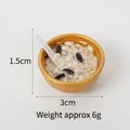 Miniature food keychain with black and white beans in a 3cm golden bowl with spoon - 3cm Gold Bowl-No.10 (No Hook)