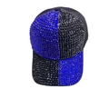 Fashion baseball cap featuring blue and black rhinestone patchwork on black fabric - Royal Blue