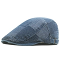 Vintage blauwe denim patchwork krantenjongenspet met verstelbare messing gesp - Middelblauw