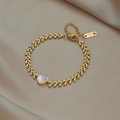 18K goudvergulde roestvrijstalen armband met tarweketting en hartvormige schelpbedel - Goud Hart Stijl