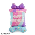 Large gift box aluminum foil balloon with purple bow and Happy Birthday text 80x150cm - Standing Birthday Gift Box