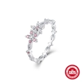 S925 sterling silver star ring with micro-set pink and white cubic zirconia accents - US 7 / White Gold #2 (Pink White Flower Hollow)