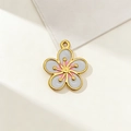 Gold-plated stainless steel flower pendant with white and pink enamel petals - Type 3-Flower-White