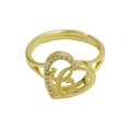 Adjustable golden heart open ring featuring cursive letter B and sparkling zircon stones - Adjustable Open / Letter C