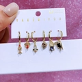 Detail of 6-piece gold earring set featuring colorful zircons and unique charms - Natural Vitality Series (3106)