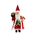 Classic 12-inch Santa Claus figurine in red velvet robe holding a golden gift box - Red and Green Cardigan Santa Claus