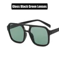 Classic square frame aviator sunglasses in glossy black with dark green lenses - Black Frame Green Lens