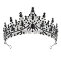 Luxury gothic bridal tiara featuring black rhinestones and silver alloy in a symmetrical design - Silver/Black Zirconia