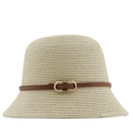 Elegante cappello a secchiello in paglia beige da donna con cinturino in pelle e fibbia - M (56-58cm) / Beige