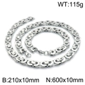 Silver stainless steel Byzantine chain necklace and bracelet set in 10mm width for men - 10mm / Steel