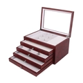Wooden jewelry box with multi-layer drawers and glass lid for rings, earrings, and necklaces. - 5-Layer Jewelry Box / Red Baked Paint / Beige Inner