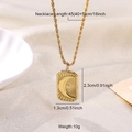 Vintage gold rectangular moon and sun relief pendant necklace with 45cm rope chain - Radiant Moon Pendant Necklace / Gold