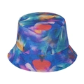 Double-sided reversible bucket hat featuring vibrant 3D abstract tie-dye print patterns - 58cm / Blue Purple Red Orange Abstract Tie-Dye (4)