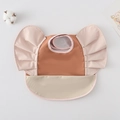 Waterproof baby bib in tan and beige with pink frill sleeves and crumb catcher pocket - Wings - Copper And Light Pink / One Size